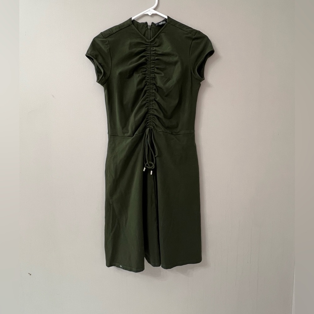 eShakti dress with ruched front flare bottom and zipper back